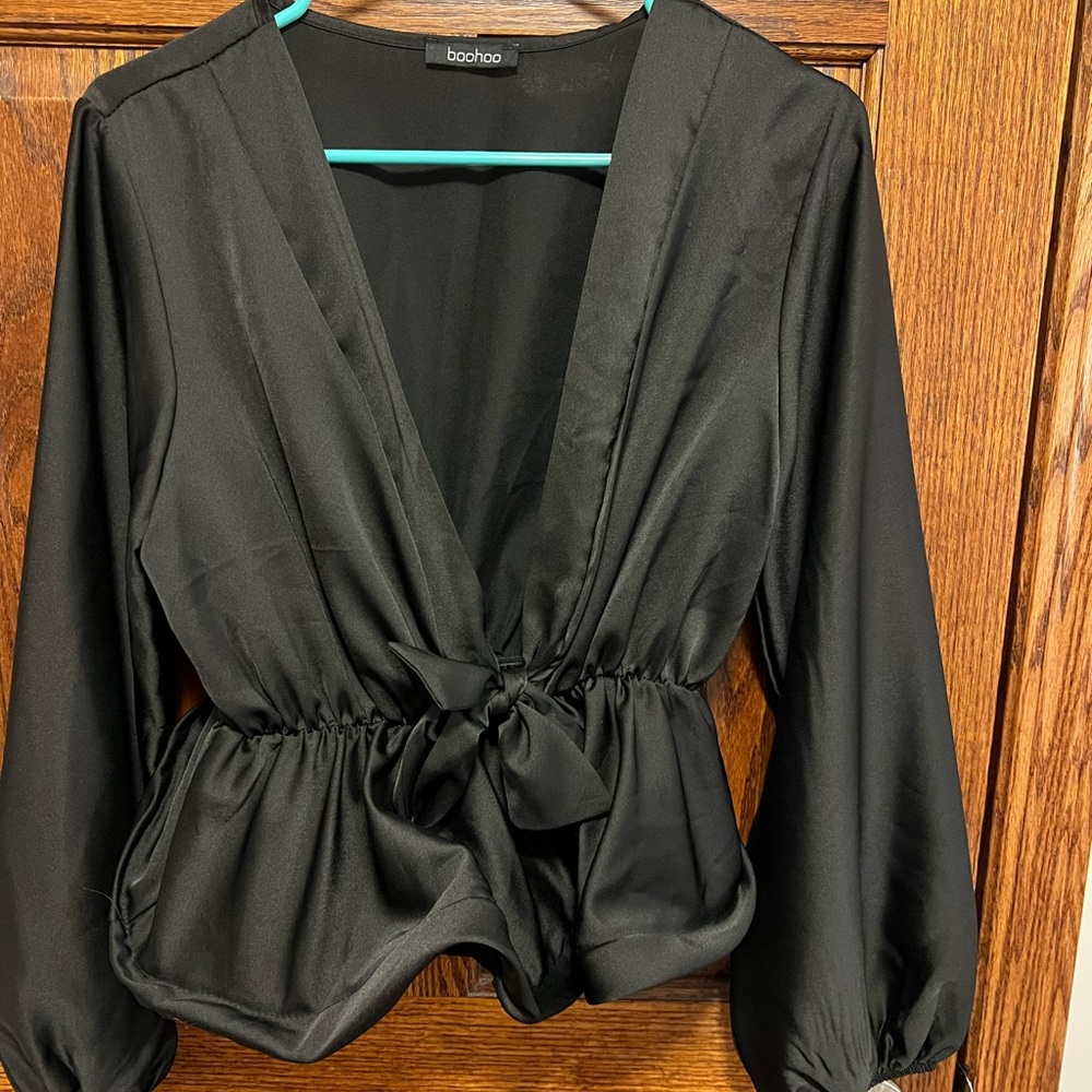 Boohoo Black Wrap Blouse